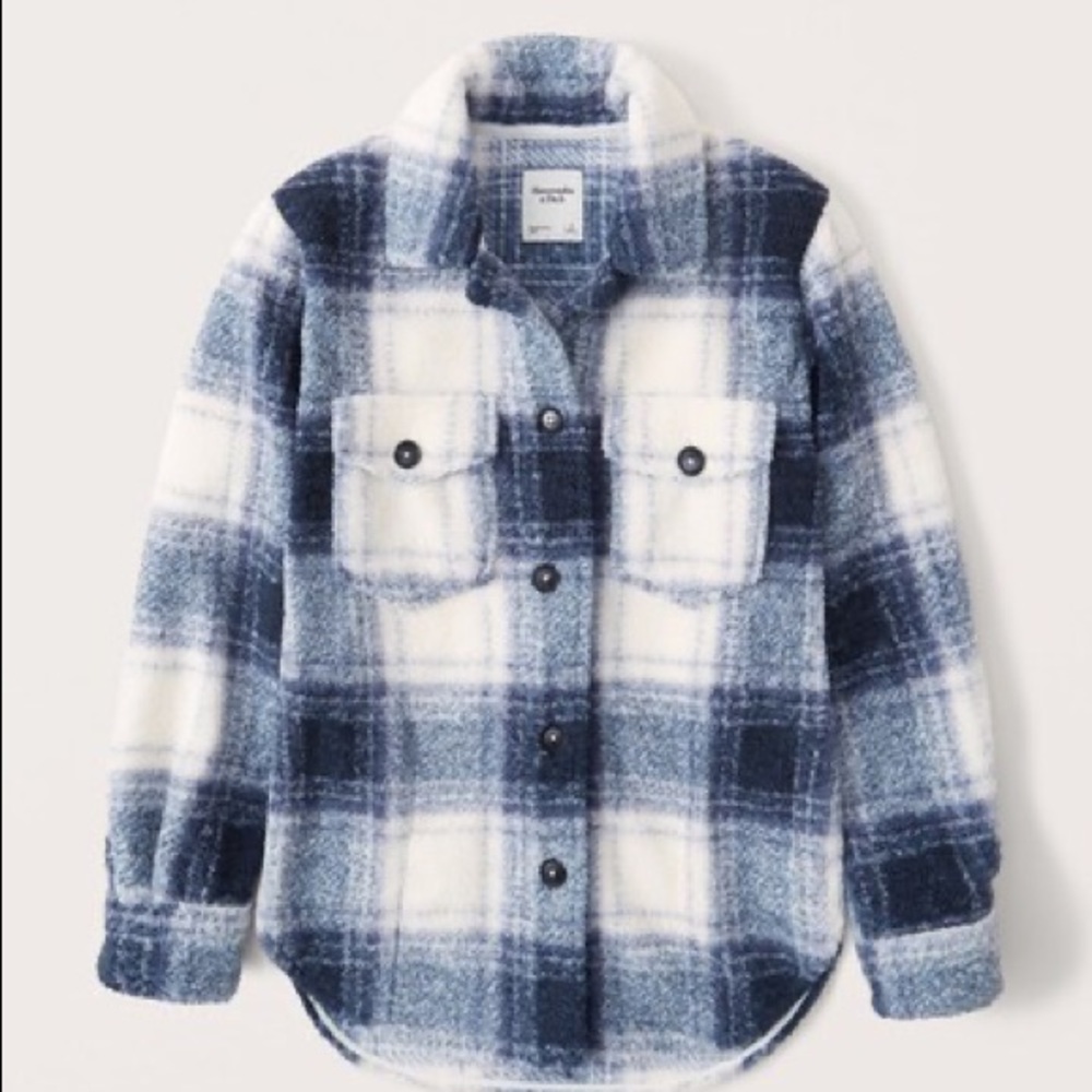 Abercrombie blue plaid Sherpa shirt jacket